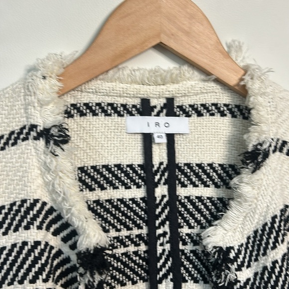 IRO Zlata Tweed Jacket Open Front Frayed Black Cream Stripes  EU 40 US 8 - Picture 13 of 17